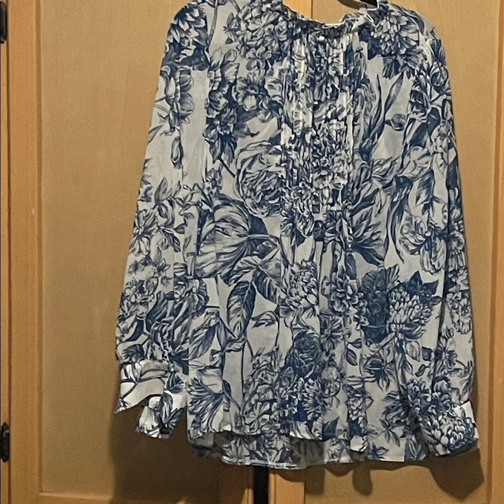 SHEIN Blue Floral Sheer Blouse